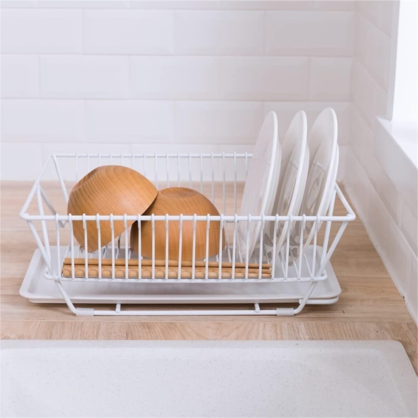 Escurreplatos Estante De Secado Platos Hierro con Escurridor Organizador Utensilios Encimera Cocina para El Hogar Organización Cocina(White)