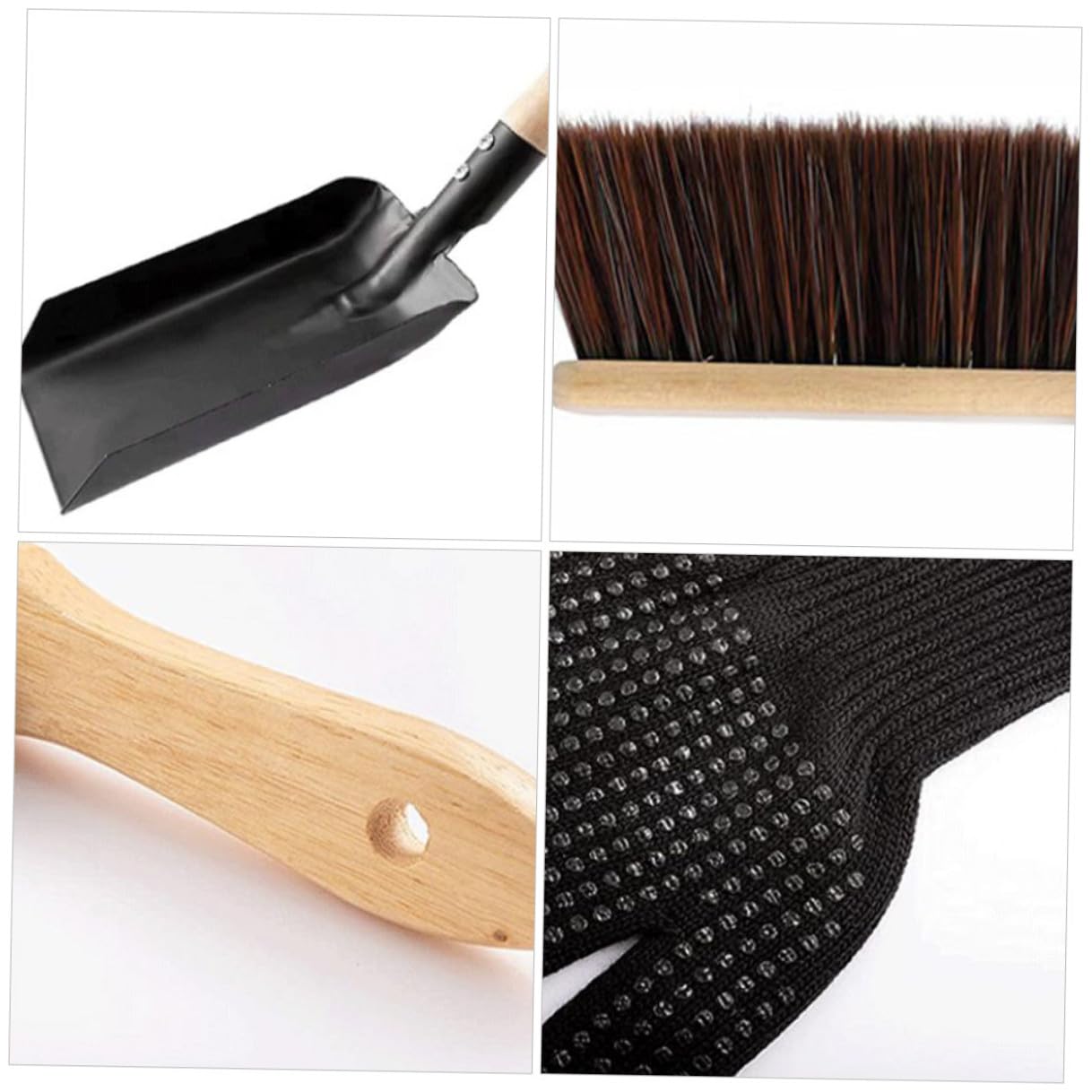 OUNONA Set di Accessori per Caminetto Paletta in Acciaio e Spazzola in Silicone Setole Marroni, Impugnatura Comoda e Design Portatile per Pulizia Stufa a Casa