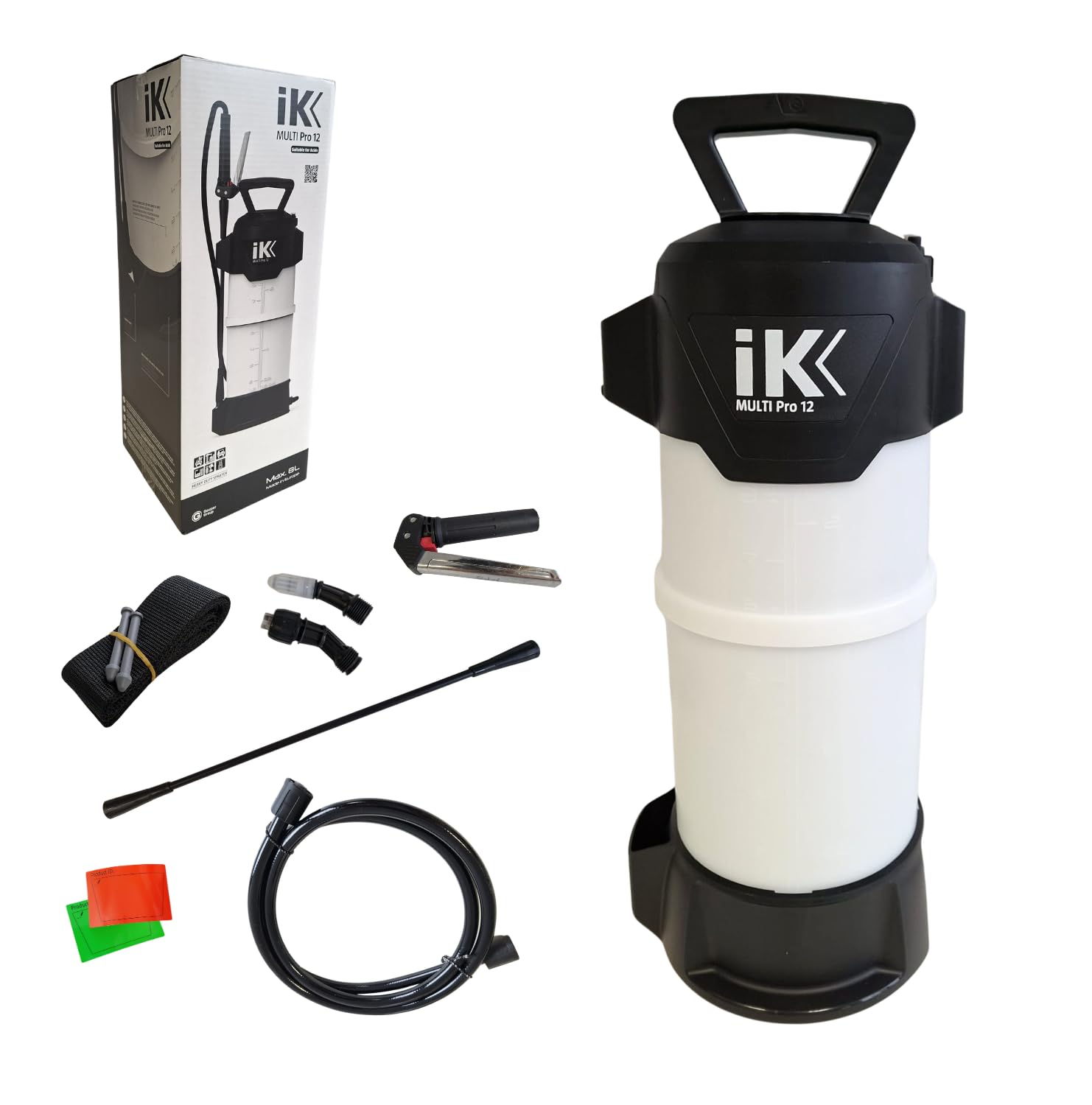 Ik Multicolored Multi Pro 12 - Professional High-Resistance Sprayer - Compatible With Aggressive Chemicals - Ideal For Construction And Disinfection - Reinforced Hose - Translucent Tank - 10L