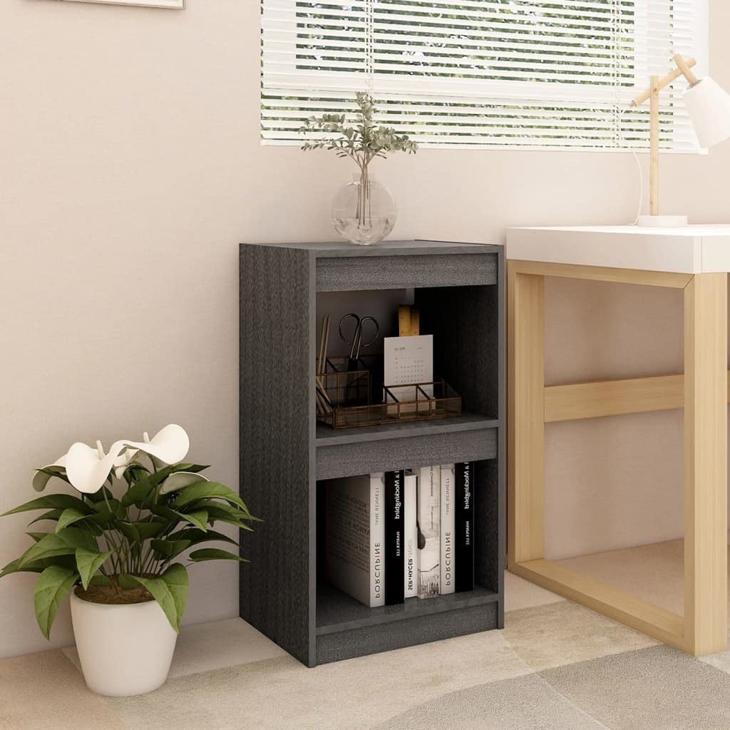 Libreria grigia in legno massello di pino, 40 x 30 x 71,5 cm, scaffale da parete, organizer da parete per soggiorno, ufficio, studio, raccoglitore, CD, DVD, divisorio