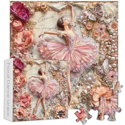Rompecabezas para adultos de 1000 piezas, PICKFORU con temática de bailarina, cristales y mariposas florales, difícil, como decoración para el hogar miniatura 2