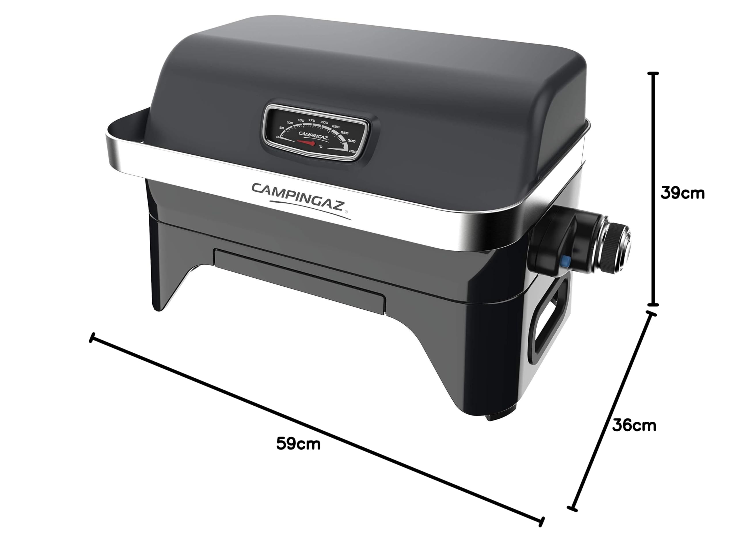 Campingaz Attitude 2go Barbacoa de gas | Parrilla de mesa a gas | Barbacoa portátil para balcón y camping | Con termómetro y parrilla de hierro fundido | Funciona con botellas de gas estánda