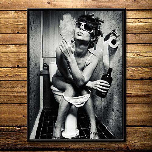TOTAL HOME Modern Sexy Charming Women Beauty Canvas Painting Toilet Pub Bar Action Art Poster Wall Pictures (Black White, A3 Size 12 In X 18 Inch)