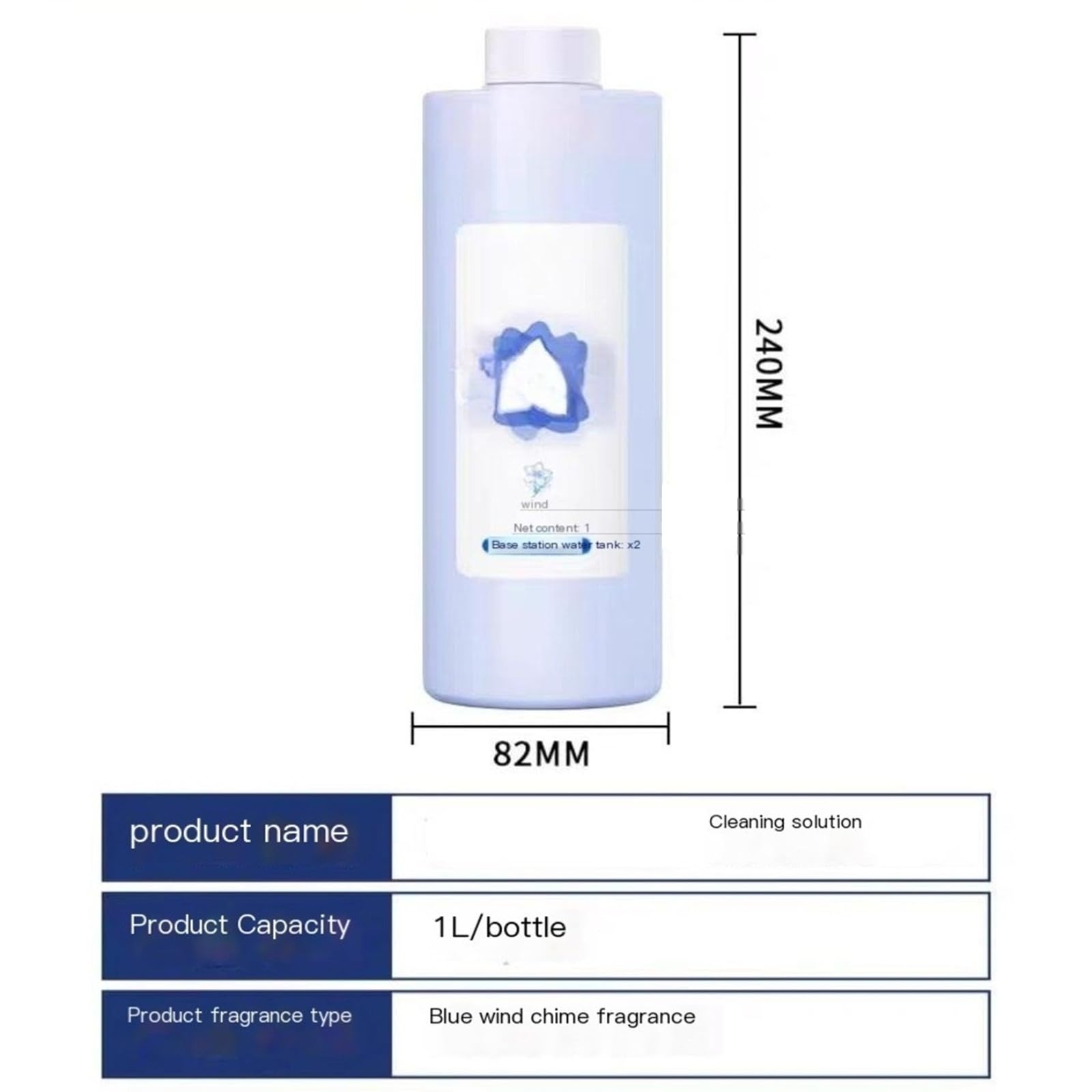 Líquido limpiador de pisos。 Aroma de campanilla de viento azul, 1L (33.8fl oz). Compatible para DEEBOT X2 /X2 OMNI / X2 COMBO。 Soluciones de limpieza de suelos(1L/2pc)
