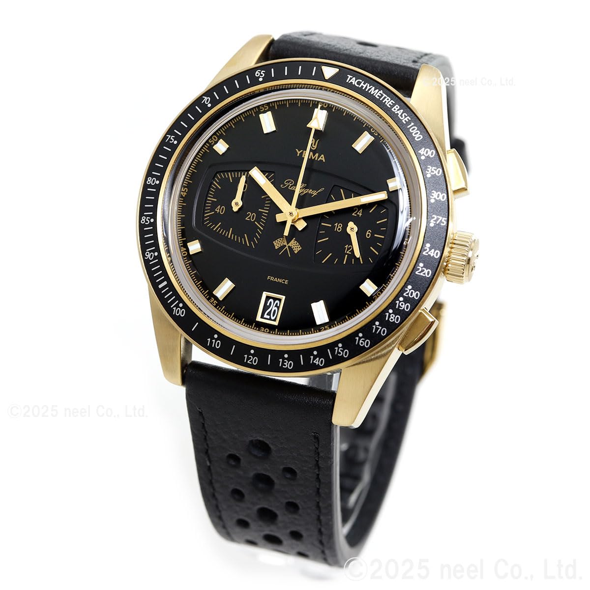 Montre YEMA Rallygraf Homme avec indicateur de date, en acier inoxydable, mécanique, quartz, noir