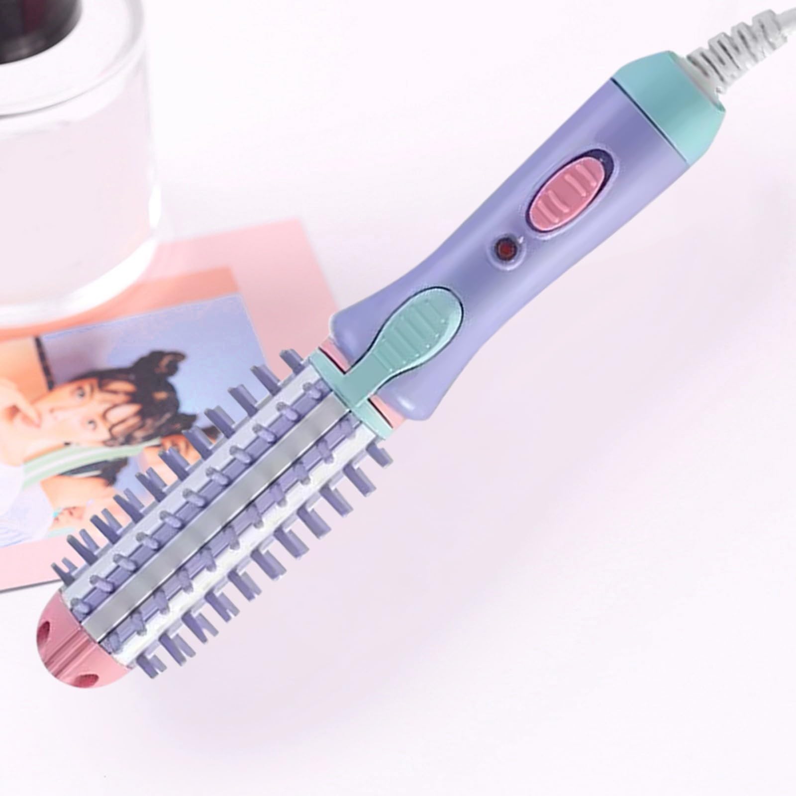 Mini Heated Curling Brush Travel Curling Iron for Short Hair Ceramic Round Thermal Brush Portable Hair Curler with