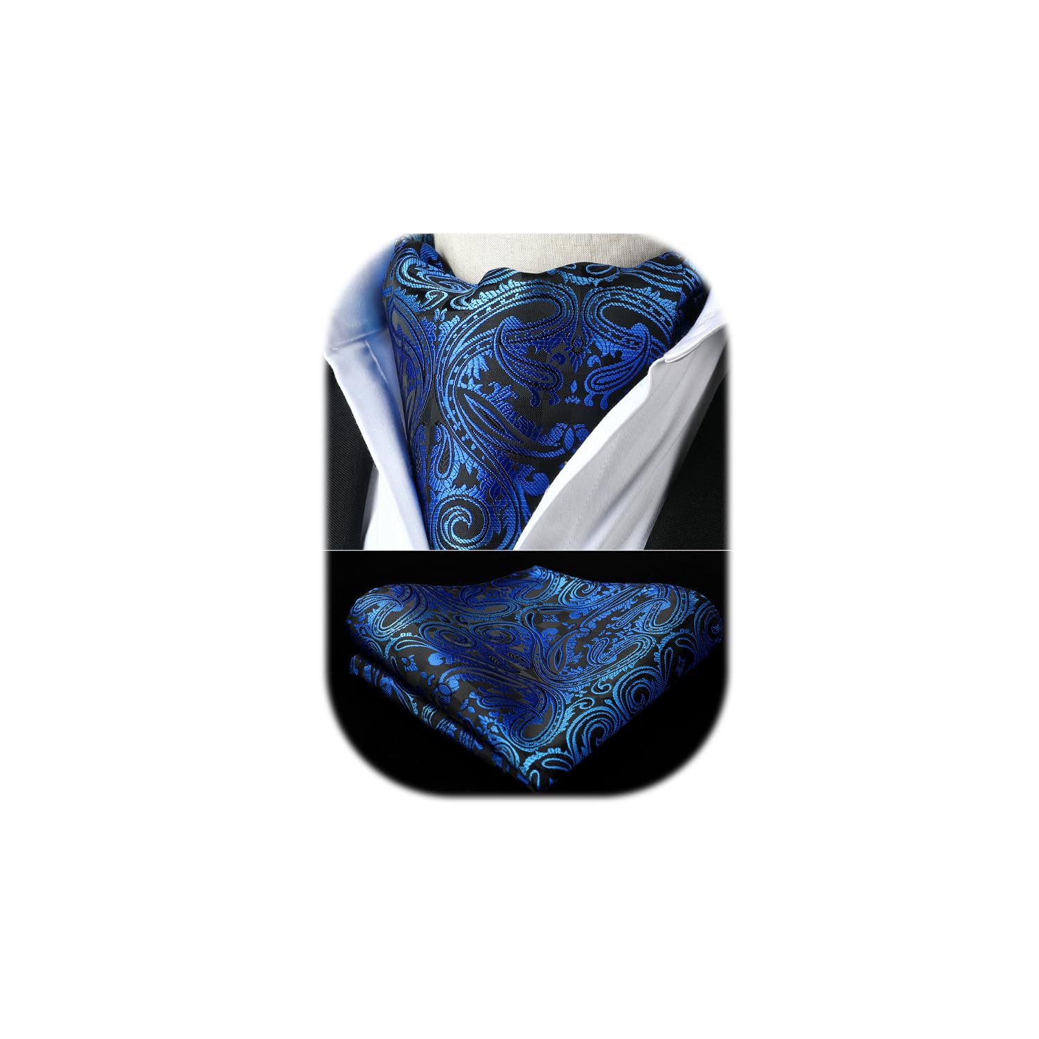 HISDERN Ascot Men's and Clutch Set Paisley Floral Ascot for Men Elegant Scarf Men Silk Handkerchief Tie Ascot for Formal Wedding