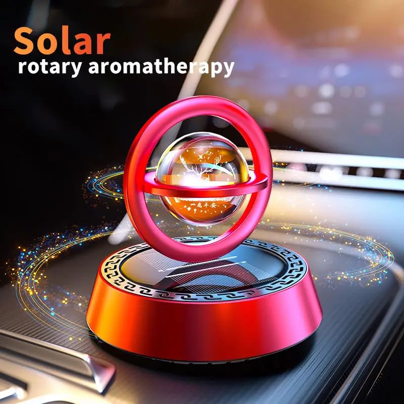 Image of YOURKARTS.COM Car Perfume Diffuser Rotating Solar Air Freshener Double-ring Aromatherapy Diffuser Scent Car Decoration Interior Accessories (Solar Metal Vertical Ring)