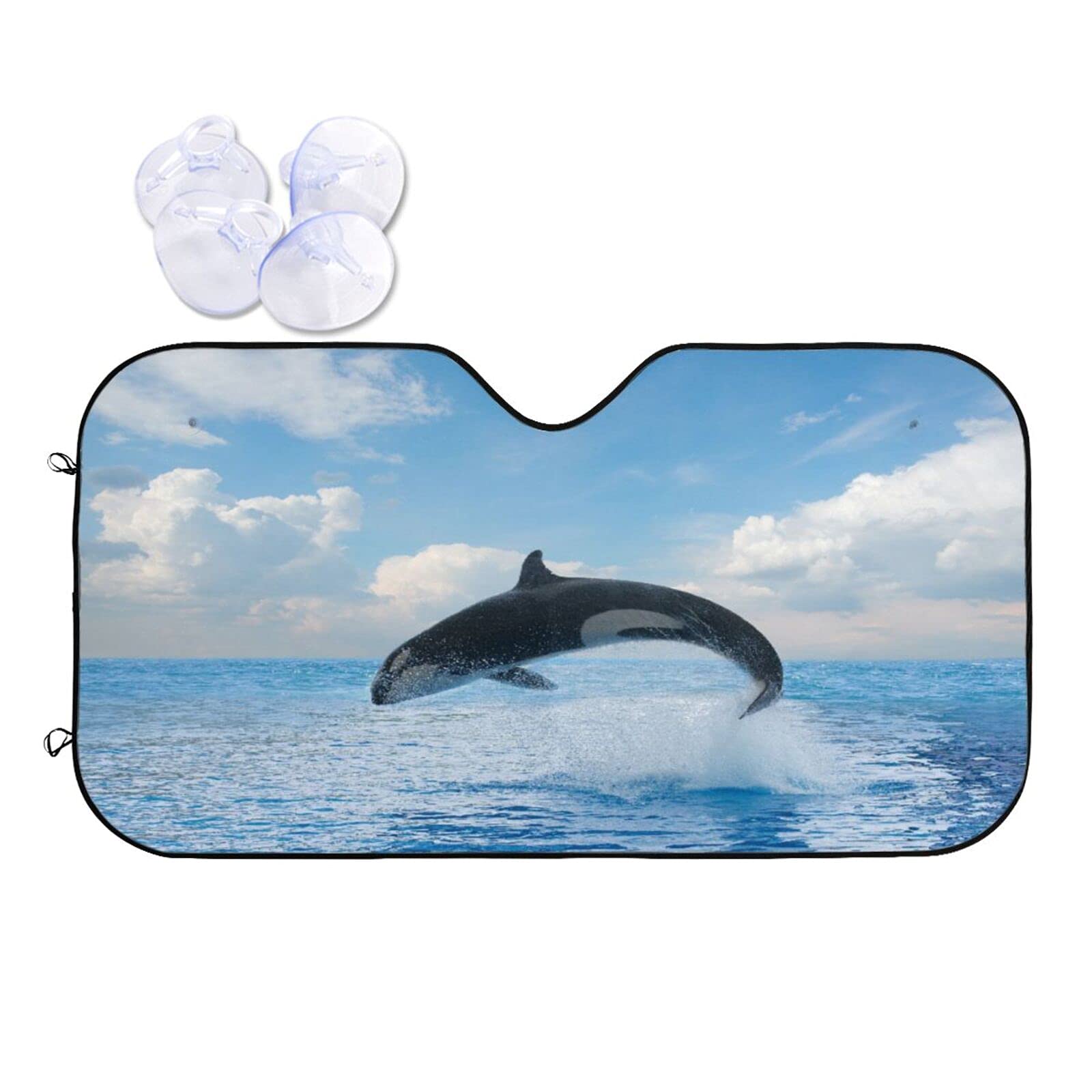 Amazon Guvicinir 車用サンシェード ジャンプするシャチ 海の海とクラウドスケープの海景 折りたたみ式サンシェード が車両の冷却を維持 フロントガラスサンシェード 130x70cm サンシェード 車 バイク