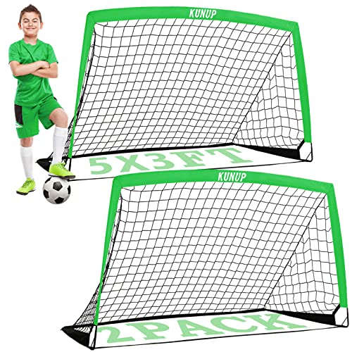 Kunup Kids Soccer Goals For Backyard Set Of 2 Portable Soccer Nets For Backyard Folding Soccer Goals Practice Nets With Carrying Bag For Outdoor Indoor (5X3.1Ft, Green) #TOP15
