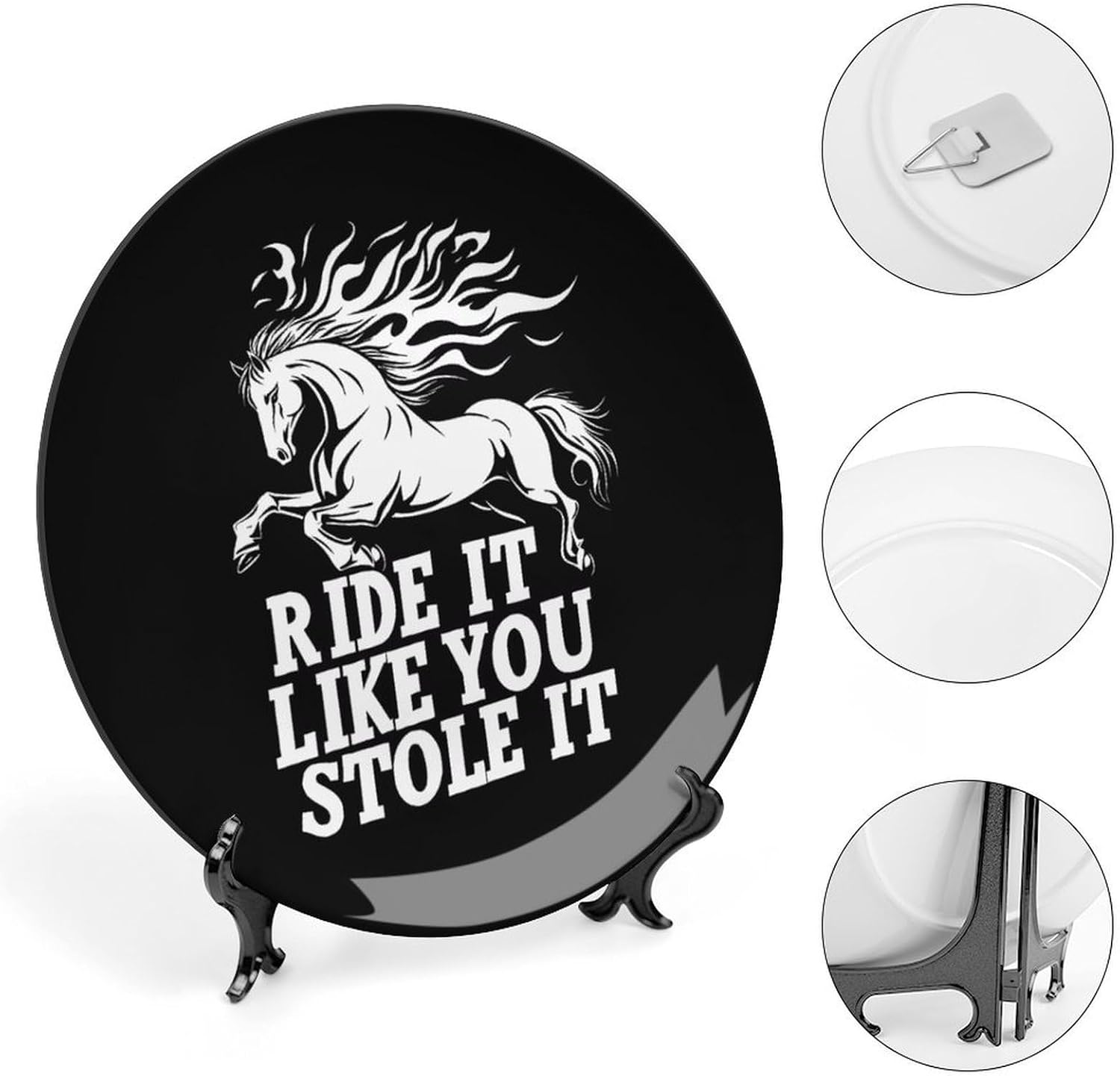 Horse Ride It Like You Stole It Decorative Plates for Display Ceramic Plate Tray with Stand Hanger Home Decor