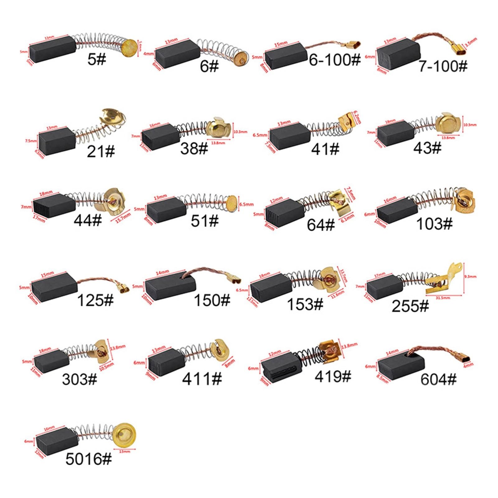 spazzole di carbonio elettriche,spazzolino elettri 10 pezzi di spazzole di carbone di ricambio for punte da trapano, smerigliatrice for motori elettrici, diverse dimensioni(21)
