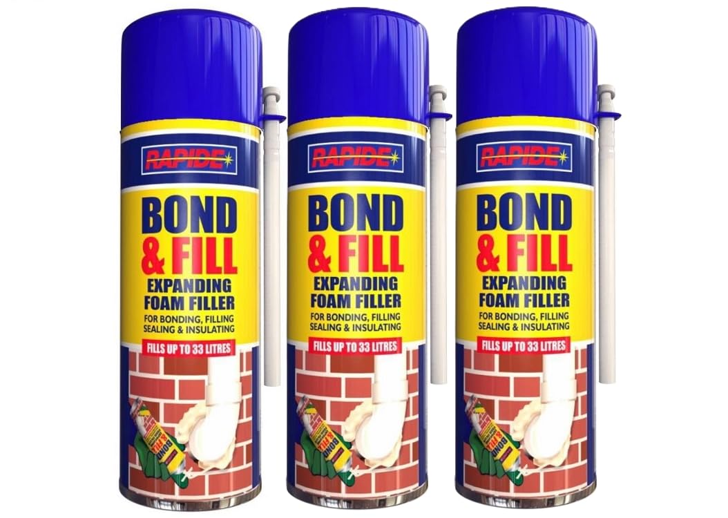 3x 500ml Bond and Fill Expanding Foam Spray, Expanding Gap Filler for Insulation and Sealing, For Cracks, Holes and Gaps