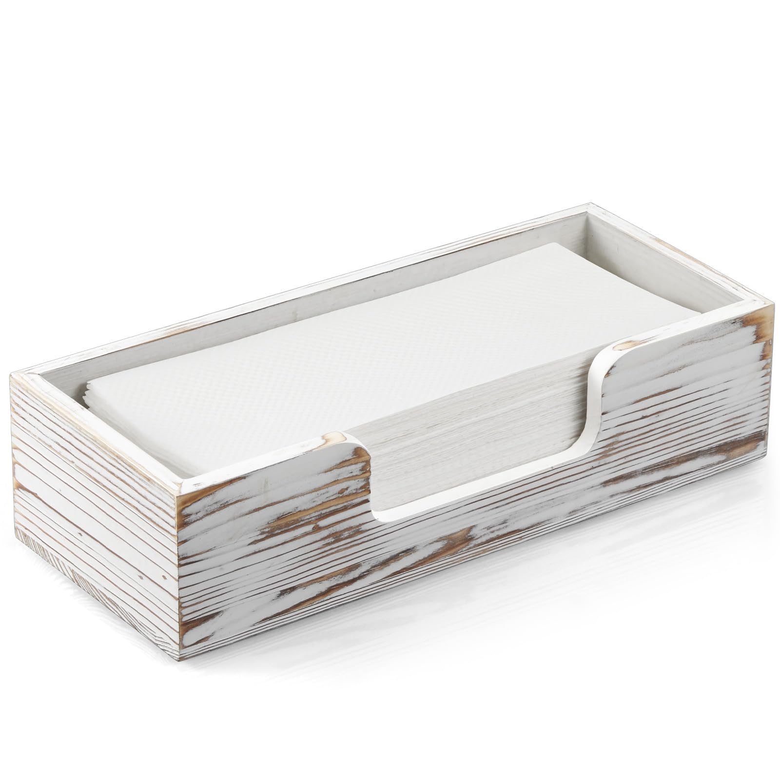 Dispensador de toallas de papel, soporte de toallas de mano de papel plegado de madera lavada blanca para baño de invitados, bandeja dispensadora de pañuelos de mesa comercial para múltiples pliegues