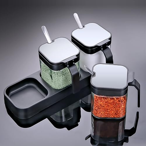 Miniatura 7 de Juego de cajas de condimentos de acrílico, 4 piezas transparentes de alta calidad, para almacenamiento de especias, tarros de condimentos para sal y