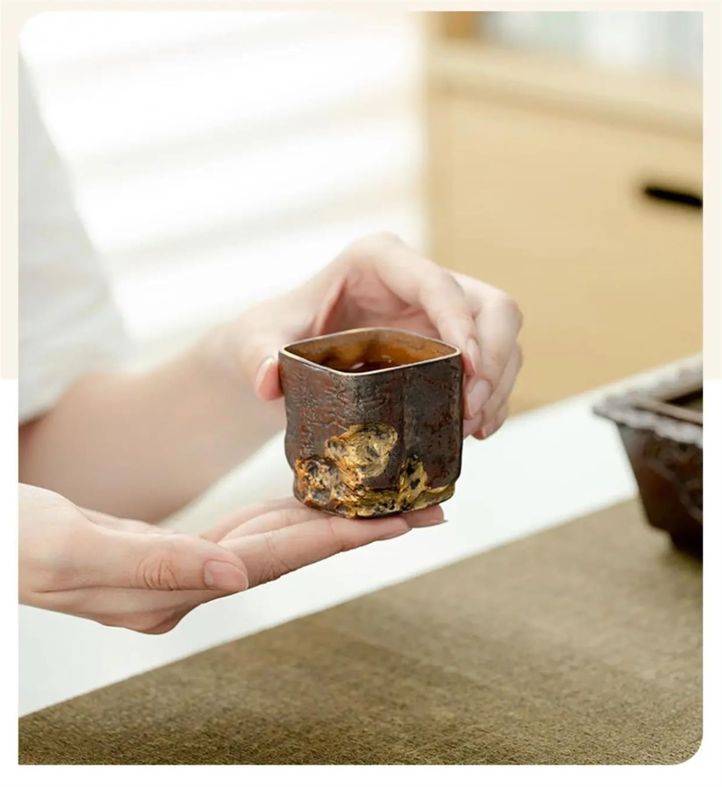 Teeservices Kreativ Rost Rot Gold Stern Meistertasse Quadratische Teeschale Retro Alter Steinschlamm Keramik Teetasse 80ml Teeservices Zubehör Sammlung Reiseteeservice Teekann
