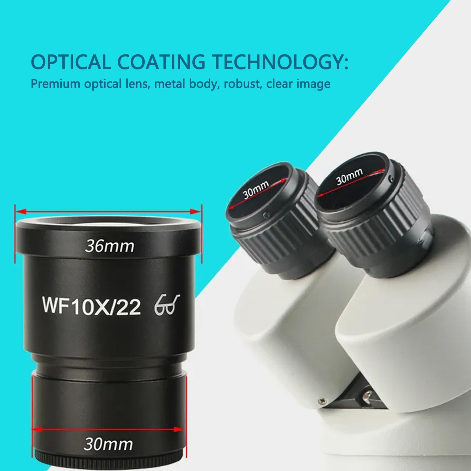 2 Stücke 10X Okular biologisches Mikroskopokular aus Aluminiumlegierung 30mm Montagegröße für Mikroskope Objektivadapter