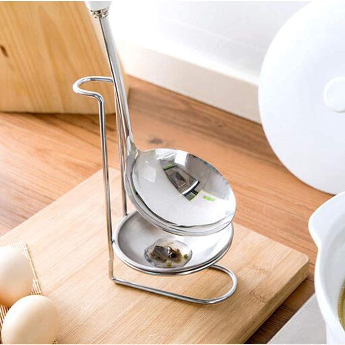 Conziv Spoon Rest Holder Stainless Steel Vertical Saving Soup Ladles Holders or Hotpot Restaurant Buffet Fast Food Restaurant Kitchen Décor Tool