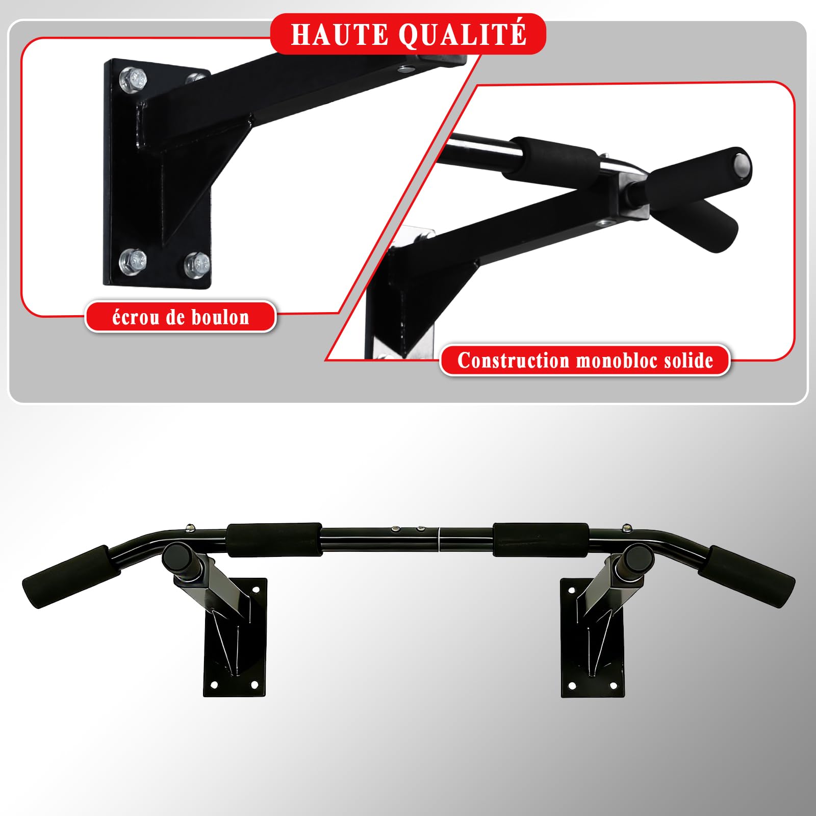 ISE Barre de Traction Murale, Barre de Tractions Murale, Barre Tractions Fitness, Fixation Plafond Economiser Espace, Multi-Grip Pull Up Bar, Barre a Traction Musculation Stable Capacité Elevée