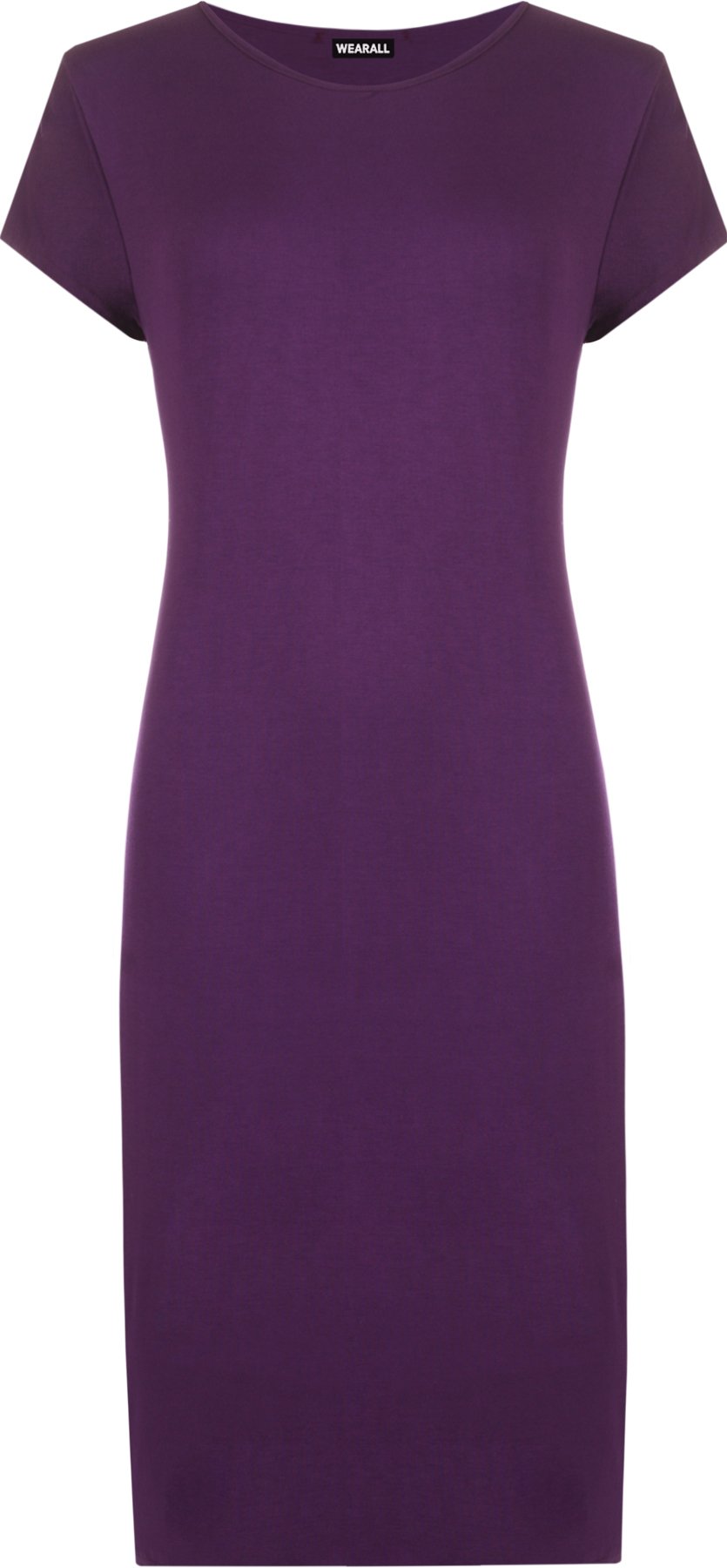 Wearall Women's Purple Plus Size Plain Short Sleeve Stretch Jersey Midi Dress - 24/26