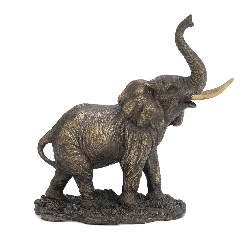 Veronese Design - Figura decorativa de elefante con tronco elevado, acabado en bronce antiguo de polirresina, diseño de elefante de la buena fortuna
