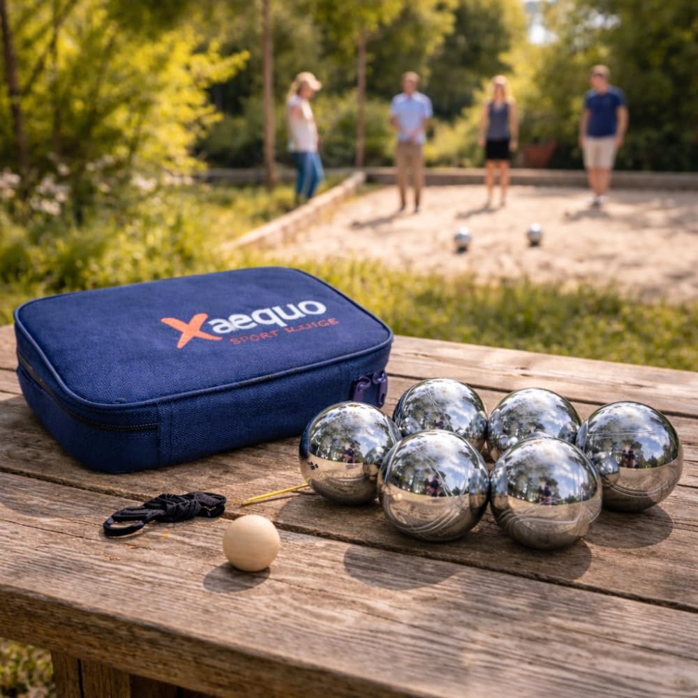 SHOP-STORY Jeu de Pétanque en Métal – 6 Boules avec Housse de Transport, Cochonnet et Cordon de Mesure – Loisirs Extérieurs