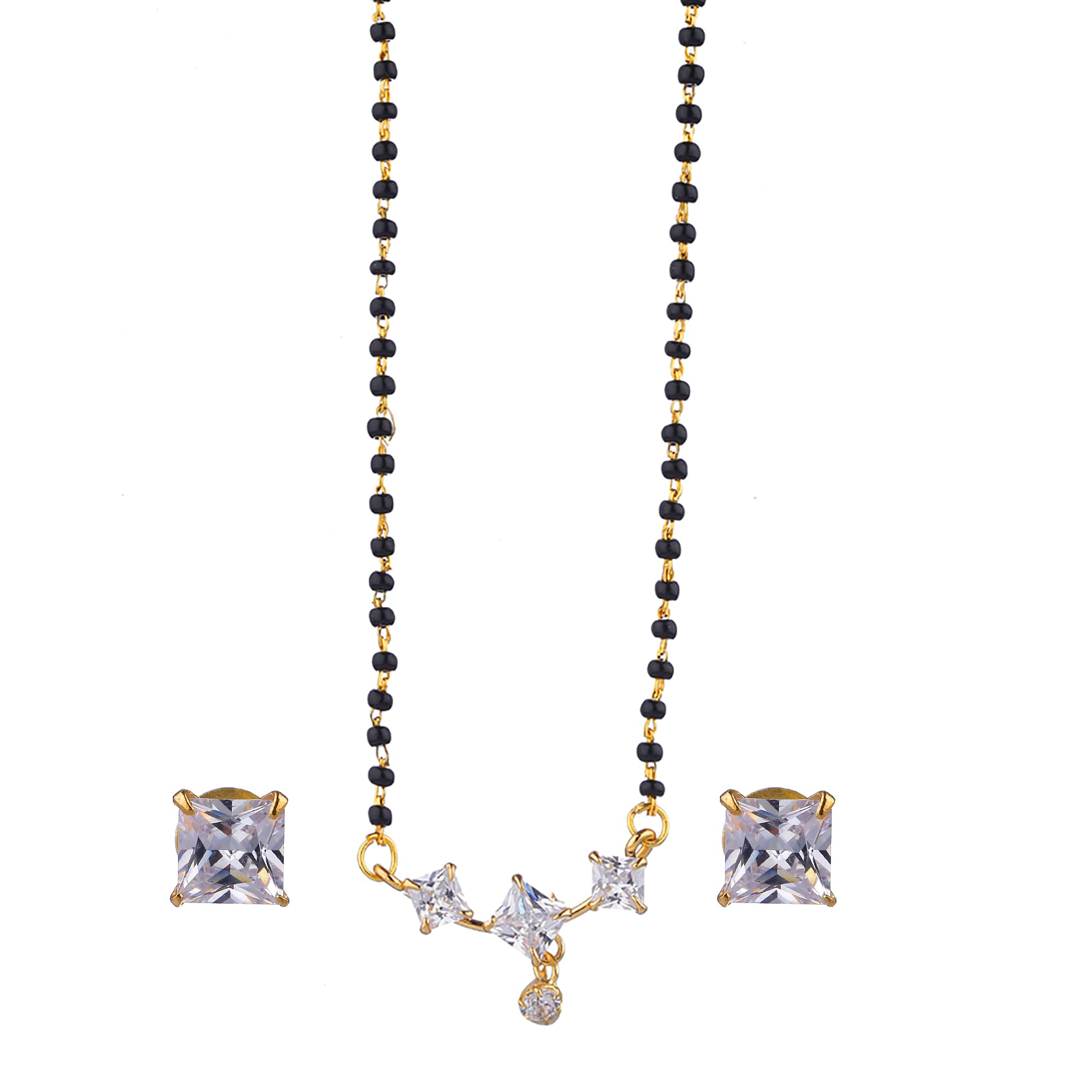 ZENEME Mangalsutra Gold Plated AD Square Shape Multi Stud Style Tanmaniya Nallapusalu Jewellery for Worman (B01DNZOYGY) Amazon Price History, Amazon Price Tracker