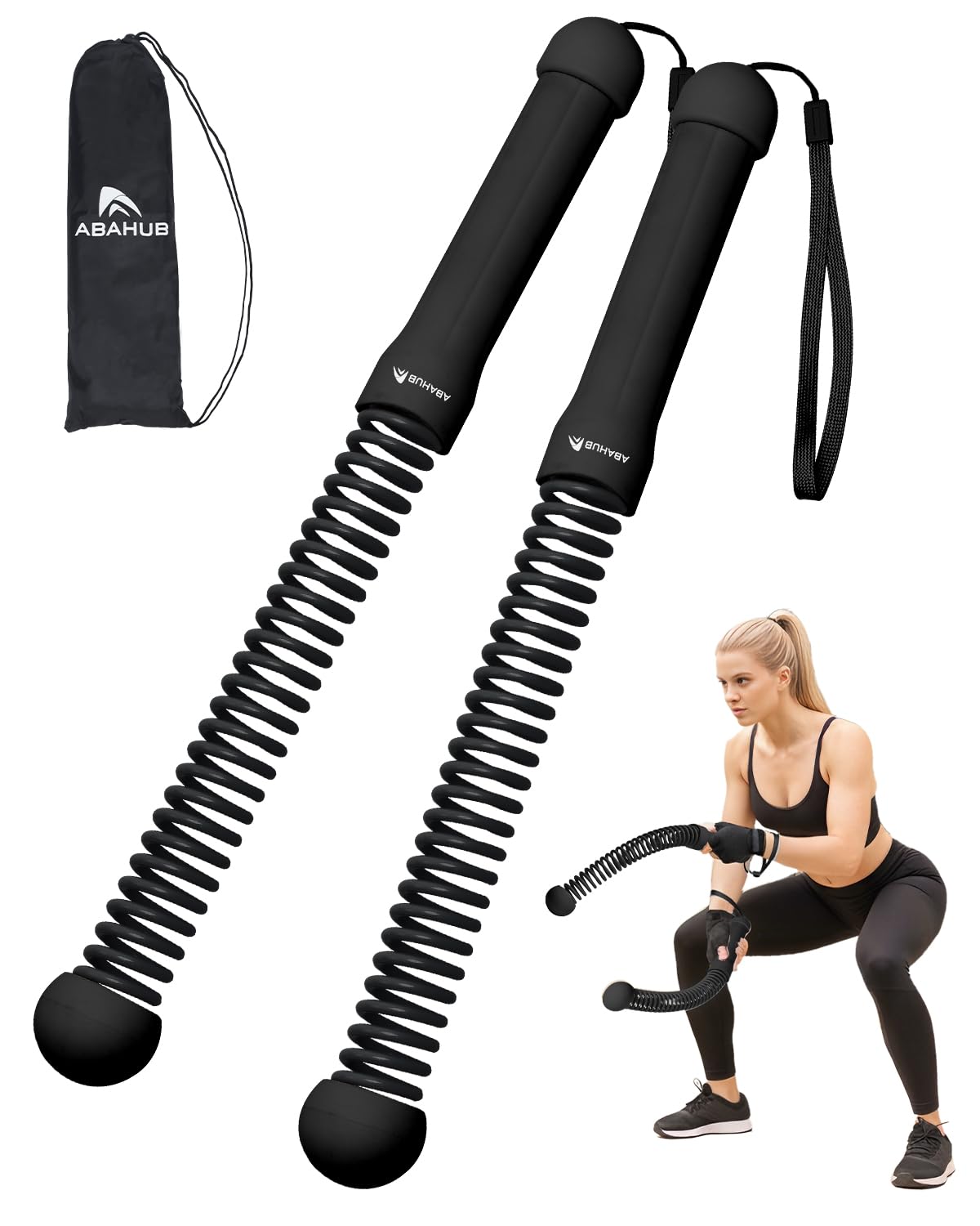 Abahub Weighted Ropeless Battle Rope, Portable Silent Home Workout Equipment, Space Saving Home Gym, HIIT and Low-Impact Aerobic Training for Men & Women, with Workout Gloves, 2PCS Black