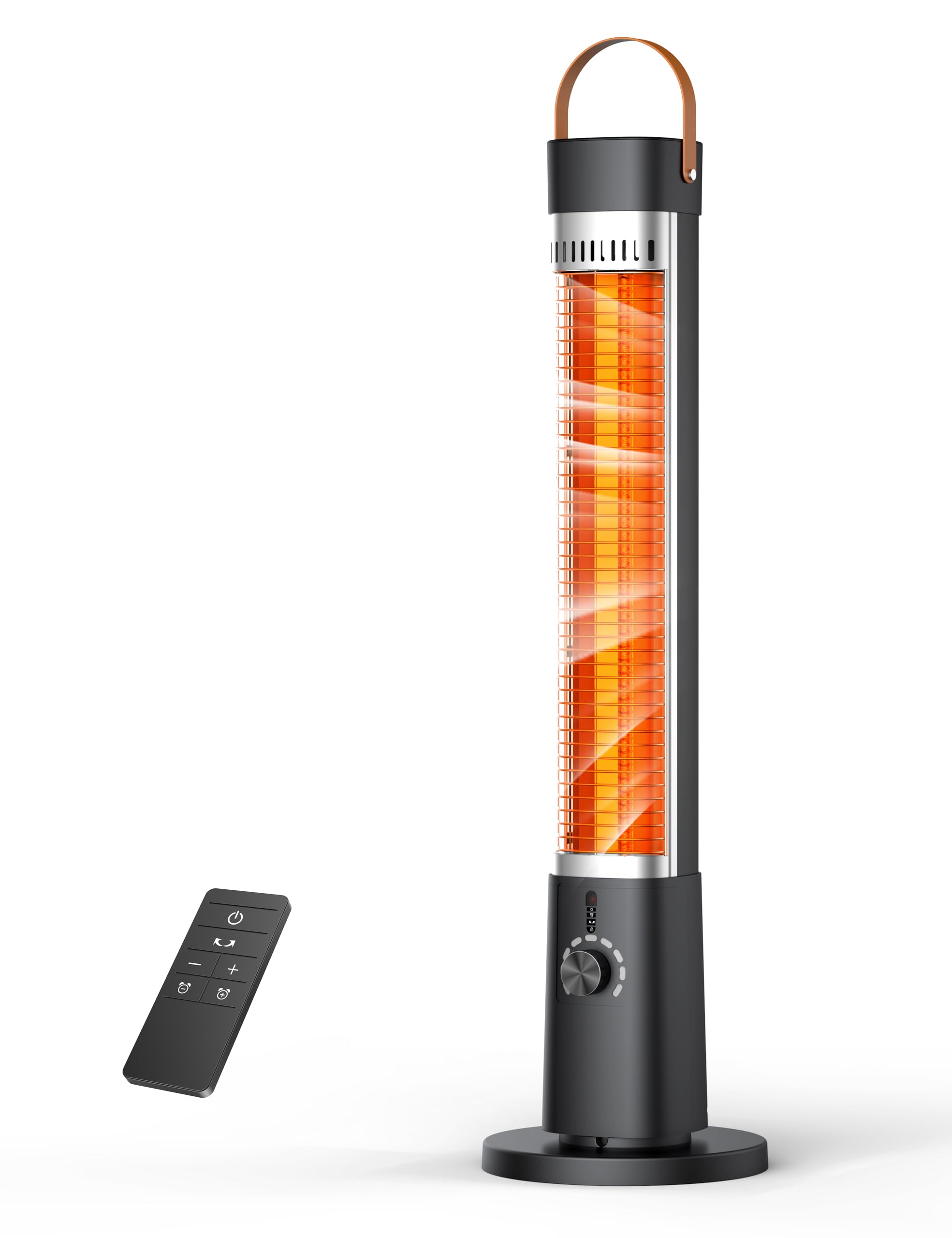 Riscaldatore elettrico da cortile, timer 9H, oscillazione a 60°, riscaldatore portatile per esterni, 9 livelli di calore, protezione da ribaltamento/surriscaldamento, blocco di sicurezza