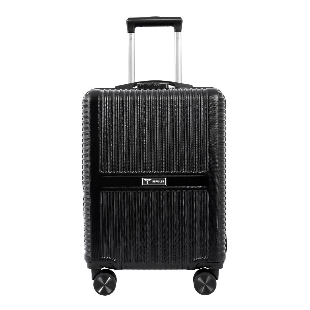 Impulse Urban Polycarbonate (PC) Trolley Bag for Travel Medium Cabin Check in, Luggage Bag Hard Case with 8 Wheels 360 Degree Wheeling System (Black, Medium)