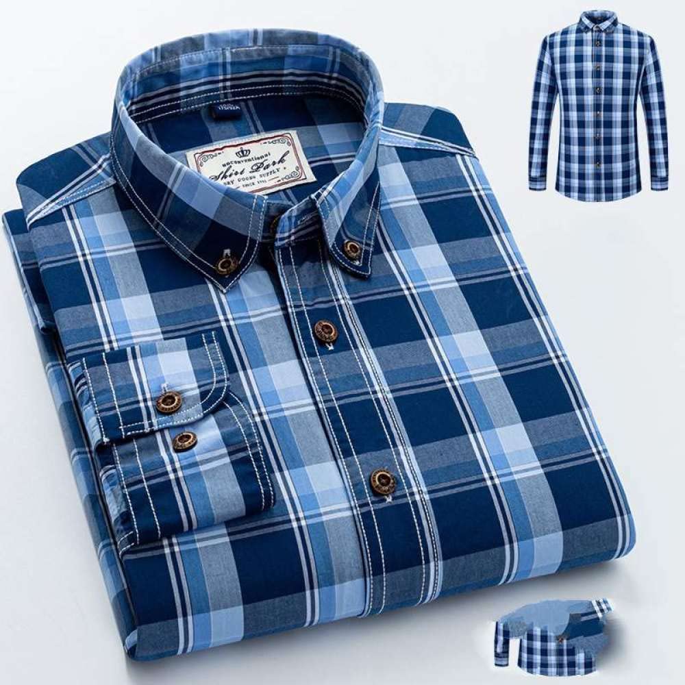 Camicie da Uomocamicia A Maniche Lunghe Scozzese Blu da Uomo in Puro Cotone Nuovo Camicia Casual in Cotone Primaverile vestibilità Slim Lavabile Non Stirabile Morbido Confortevole Regalo Personale
