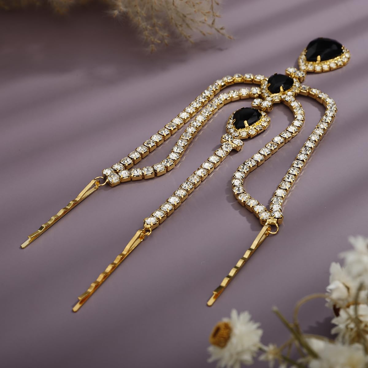 New large gold rhinestone cluster teardrop hair headpiece NAISKA Gold Crystal Rhinestone Head Chain | Wedding  main image 3