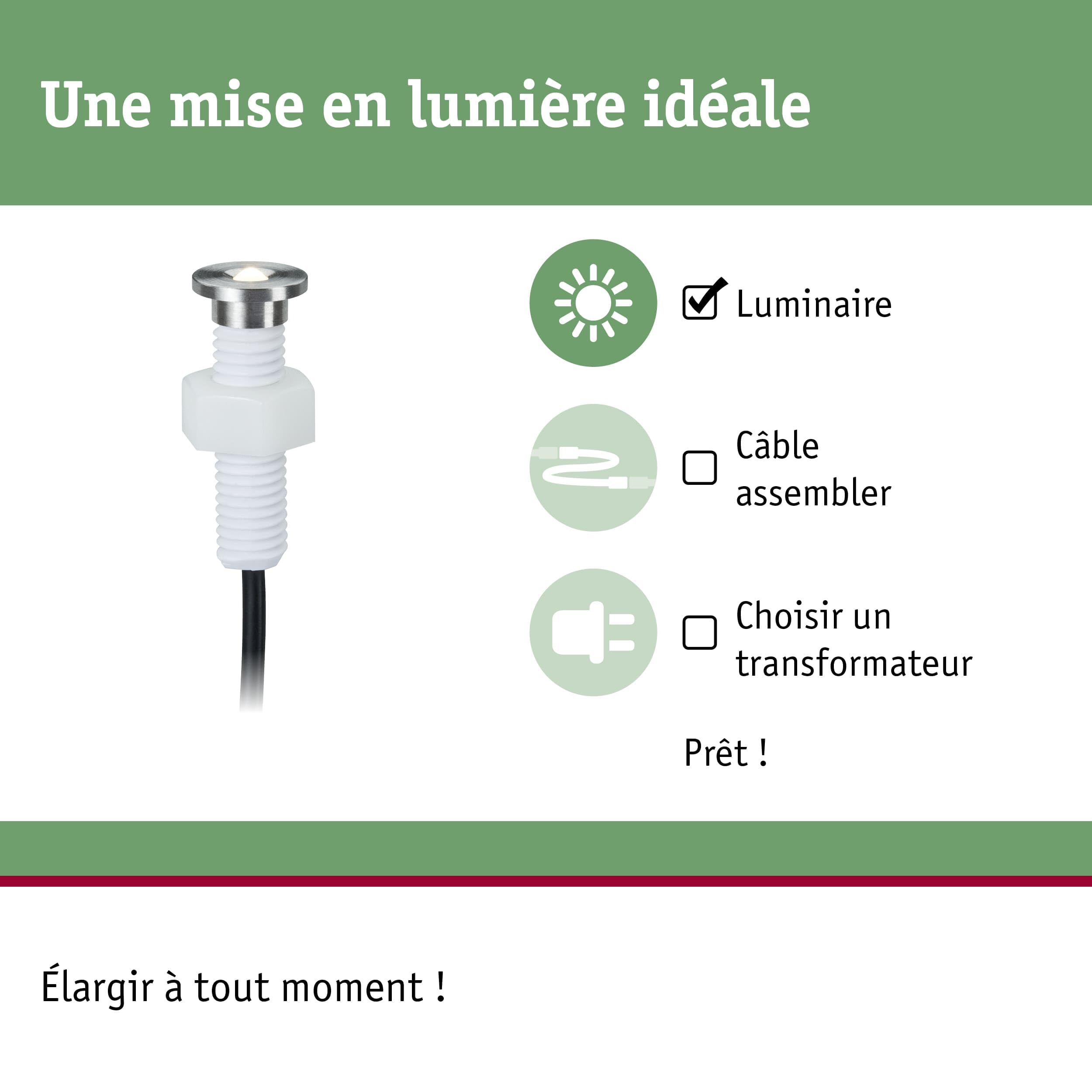 Paulmann 93694 Outdoor Plug&Shine Kit encastrés extérieur MicroPen II, 5x0,22W, IP67, 3000K, Acier inoxydable