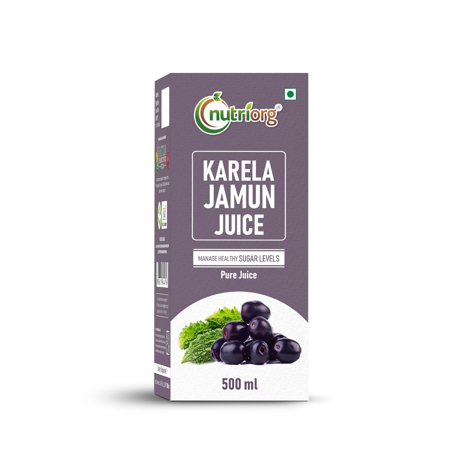 Nutriorg Karela Jamun Juice 500ml, Helps Manage Blood Sugar & Control Glucose Levels,Diabetes & Prediabetes Care,Supports Detox, Digestion, Immunity & Heart Health