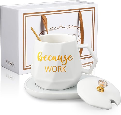 Hushee Lady - Calentador de tazas de café para mujer, calentador de tazas de 13.5 onzas con juego de tazas, calentador eléctrico de té, agua,