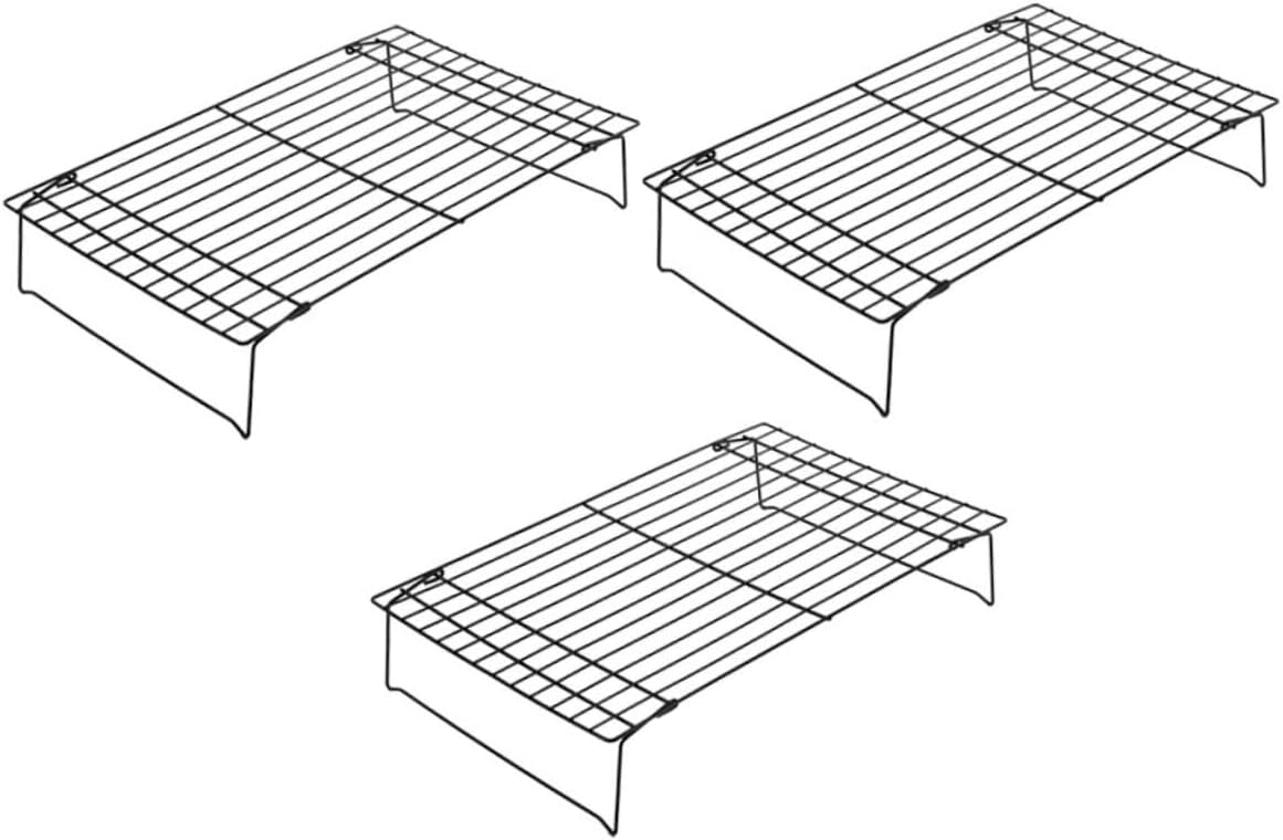 MAGICLULU 3-Piece Large Foldable Non-Stick Cooling Rack Set Carbon Steel Baking Rack for Cookies Bread and BBQ Accessory Multi-Functional Kitchen Cooling for Baking Enthusiasts
