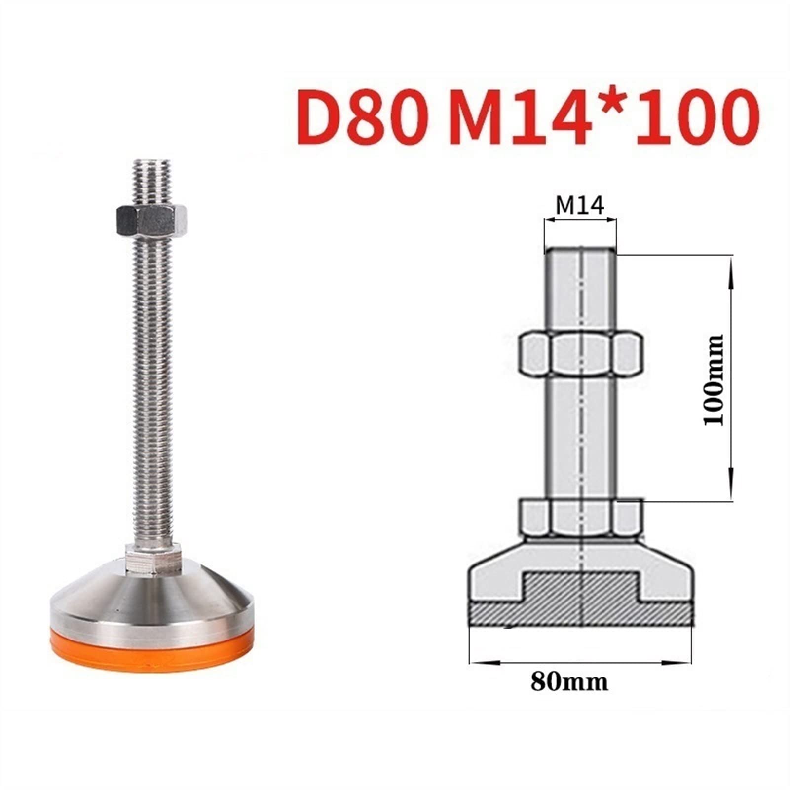 Patas niveladoras ajustables, Paquete de 4 patas niveladoras resistentes, patas niveladoras ajustables con rosca, patas de soporte de tornillo de acero inoxidable 304, base de 80 mm de diámetro(D80xm2