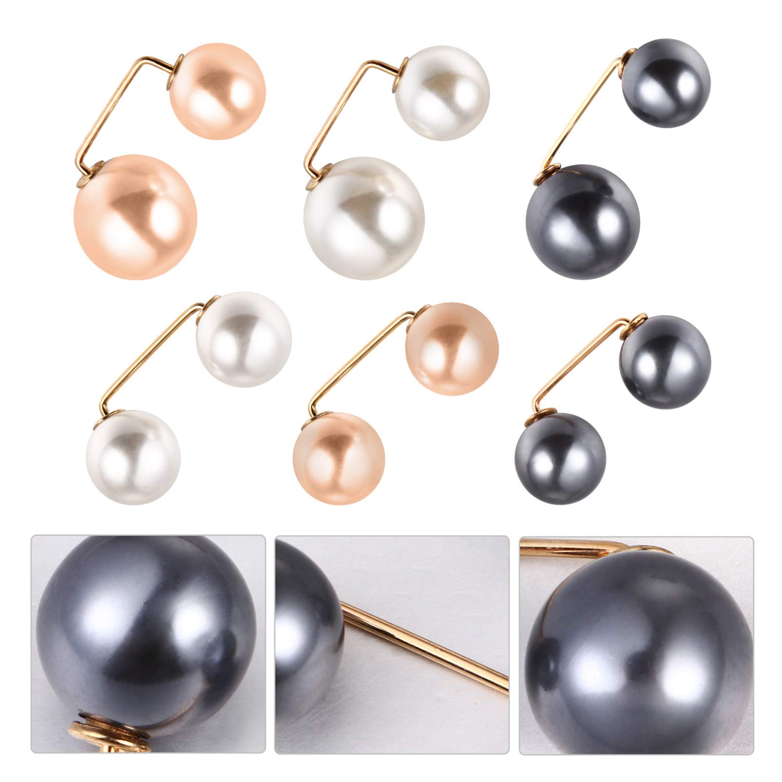 Healifty 6 x Brosche mit Kunstperlen, Sicherheitsnadel, Hochzeitsdekoration, Schalkragen, Hemdnadel, Knopf, Pullover, Broschen