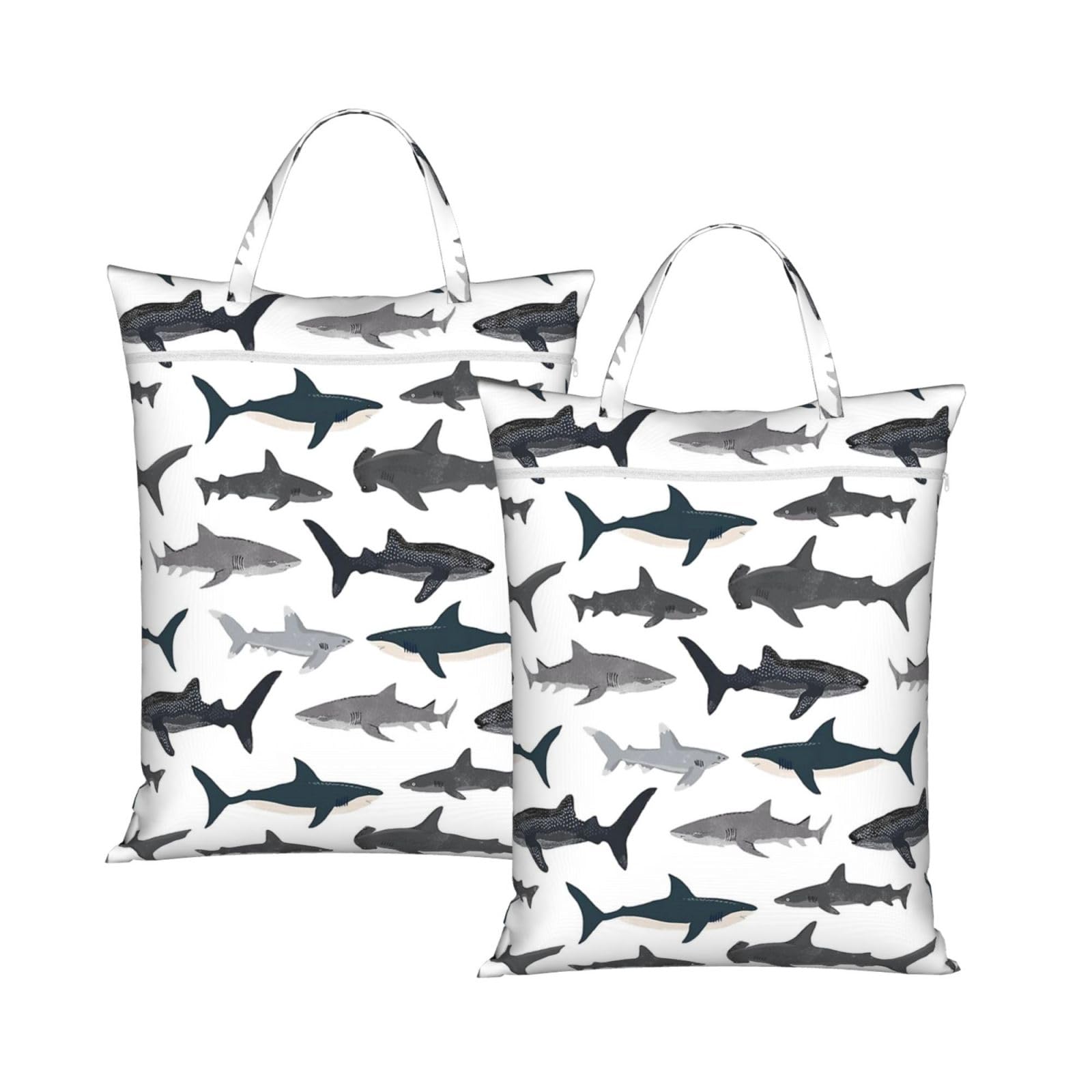 Yfsgdlbn 2Pcs Fish And Shark Printed Travel Dirty Laundry Bag Clothes Pack Storage Basket Bag
