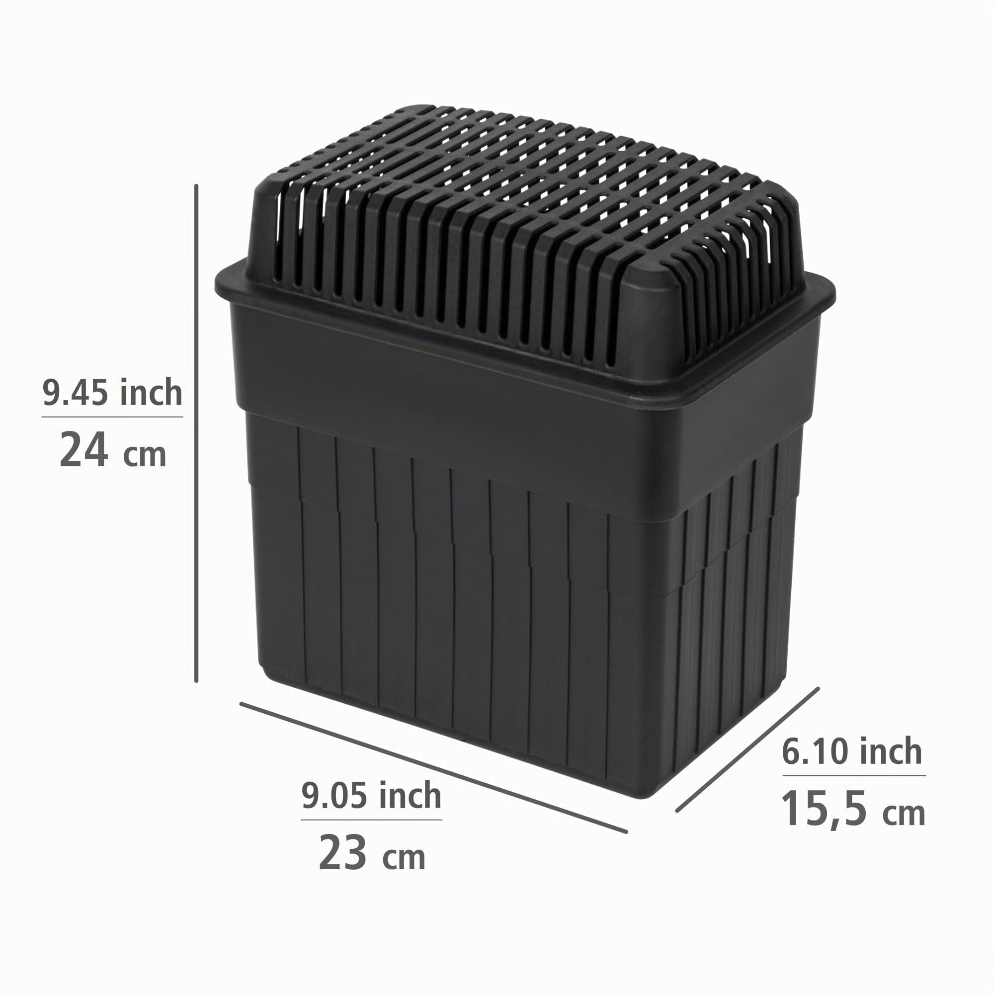 WENKO Feuchtigkeitskiller, Luftentfeuchter mit 2 kg Granulat-Block, ideal für Bad, Garage, Keller, nachfüllbar, 24 x 16 x 15 cm, Schwarz (Packung mit 2)