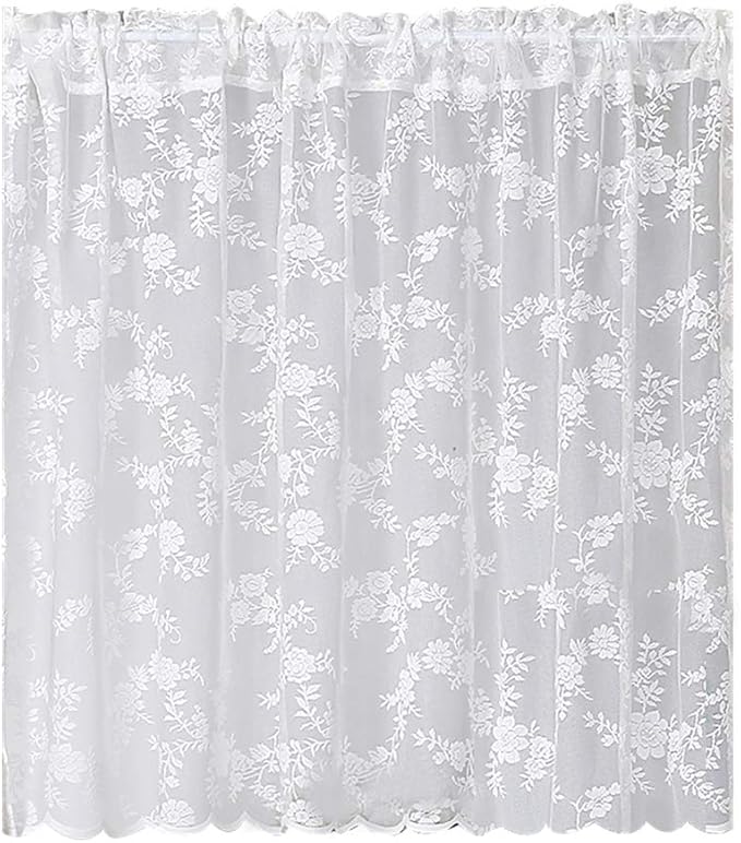 Rod Pocket Lace Sheer Curtain White Mesh Room Divider 48