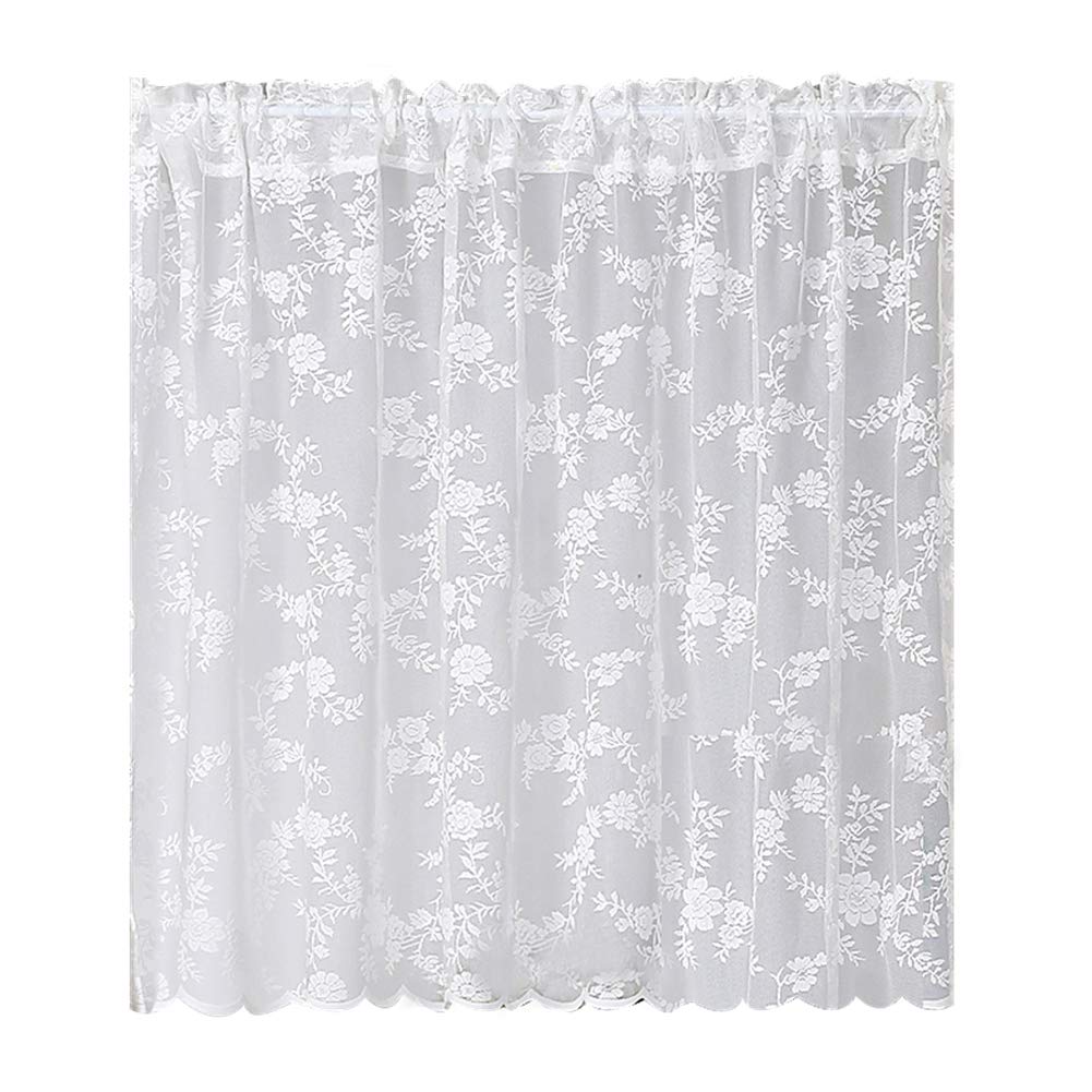BAIHT HOME Rod Pocket Lace Sheer Curtain White Mesh Room Divider 78 Inch Long Embroidery Floral Voile Cabinet Curtain Kitchen Bedroom Door Curtain