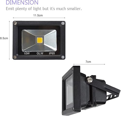 Miniatura 5 de GLW Luz de inundación LED de 12 V CA o CC, mini luz impermeable IP65 de 10 W, 900 lúmenes, 6000 K, luz de seguridad blanca de luz diurna,