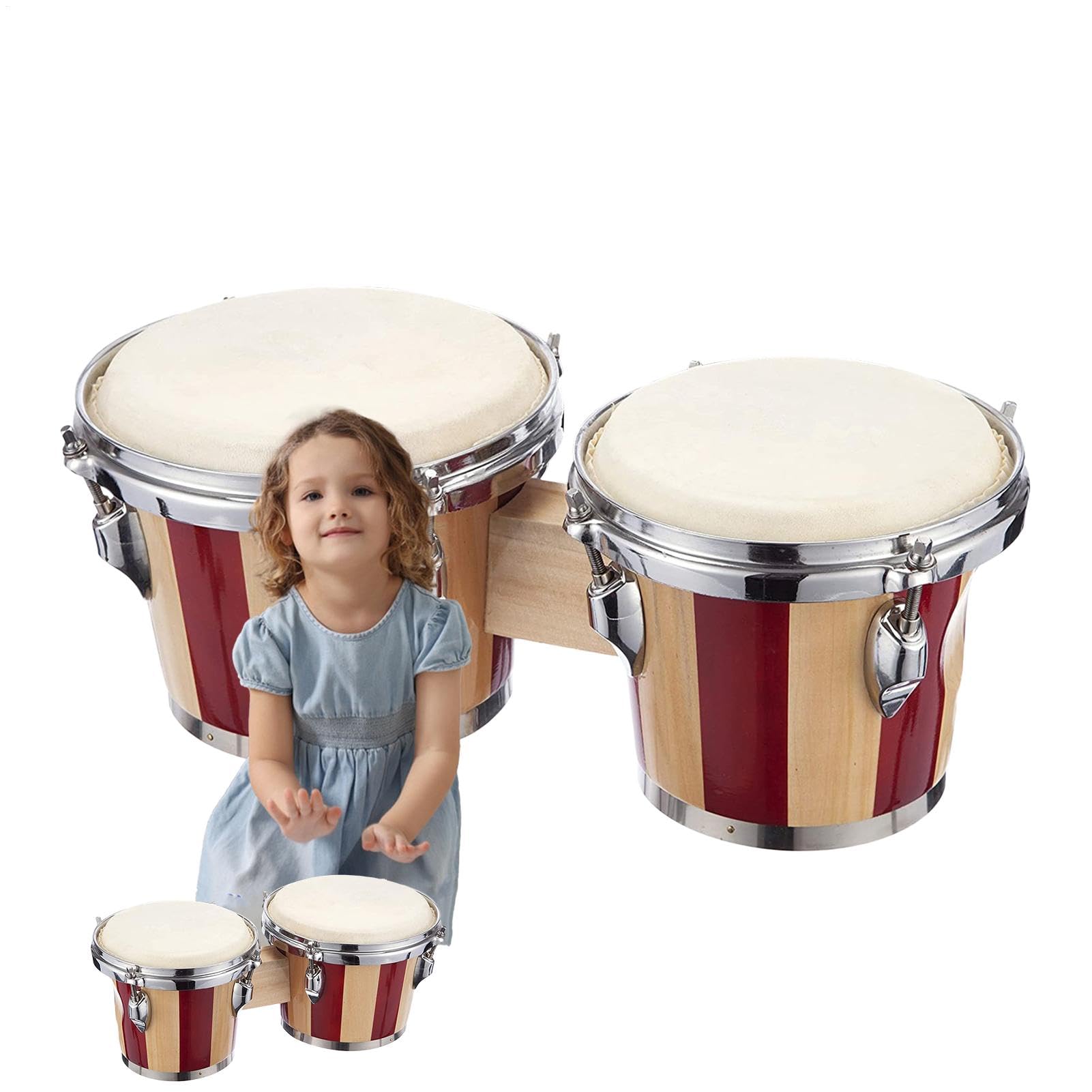 Bongo Drum Instrument Hand Drum Instrument, Bongos 6 Zoll und 7 Zoll | Für Kinder Erwachsene Anfänger Pädagogische Percussion Instrumente Synthetische Muscheln & Einstellschlüssel Bongo Drum inkl