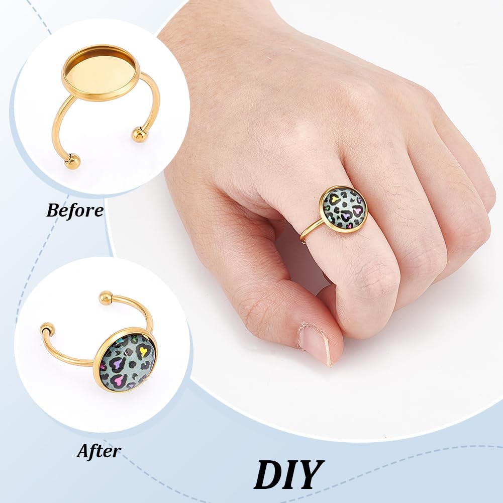 UNICRAFTALE 20 Ensembles Bagues Cabochon Acier Inoxydable 12mm - 2 Couleurs Doré Et Argent - Fabrication Bijoux