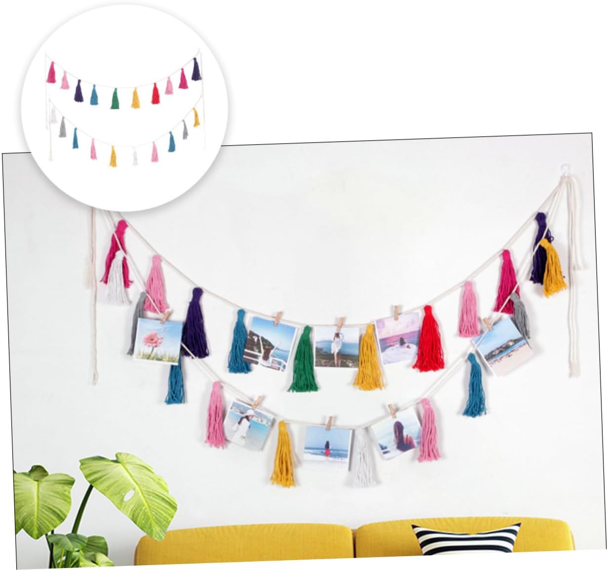 Colorful Bohemian Tassel Garland Wall Hanging Decor, 2pcs Rainbow Weaving Tassel Pendant Set for Home and Party Decoration