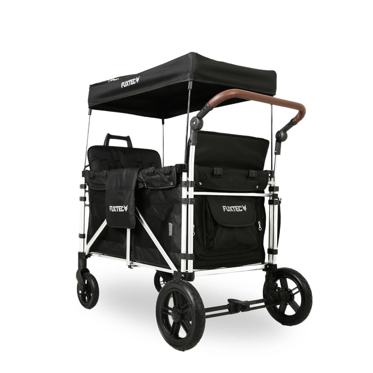 Carrello pieghevole Fuxtec Family CTXL900 nero, l'originale, Family Fux, Vagone da giardino 4 posti, sedile rimovibile, trasporto, spiaggia, tirare o spingere, capacità di carico 75 kg