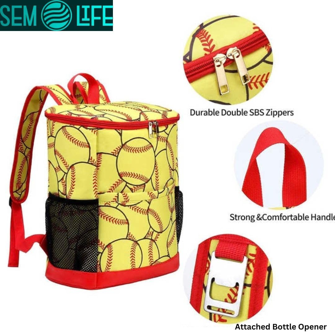 Backpack Cooler Insulated, Softball Cooler, Soft Lightweight Portable Large Capacity, Side Pockets; Great for Softball Games, Tailgating, Camping, Hiking, Lake, Picnic, Tournaments, Gifts, Coach
