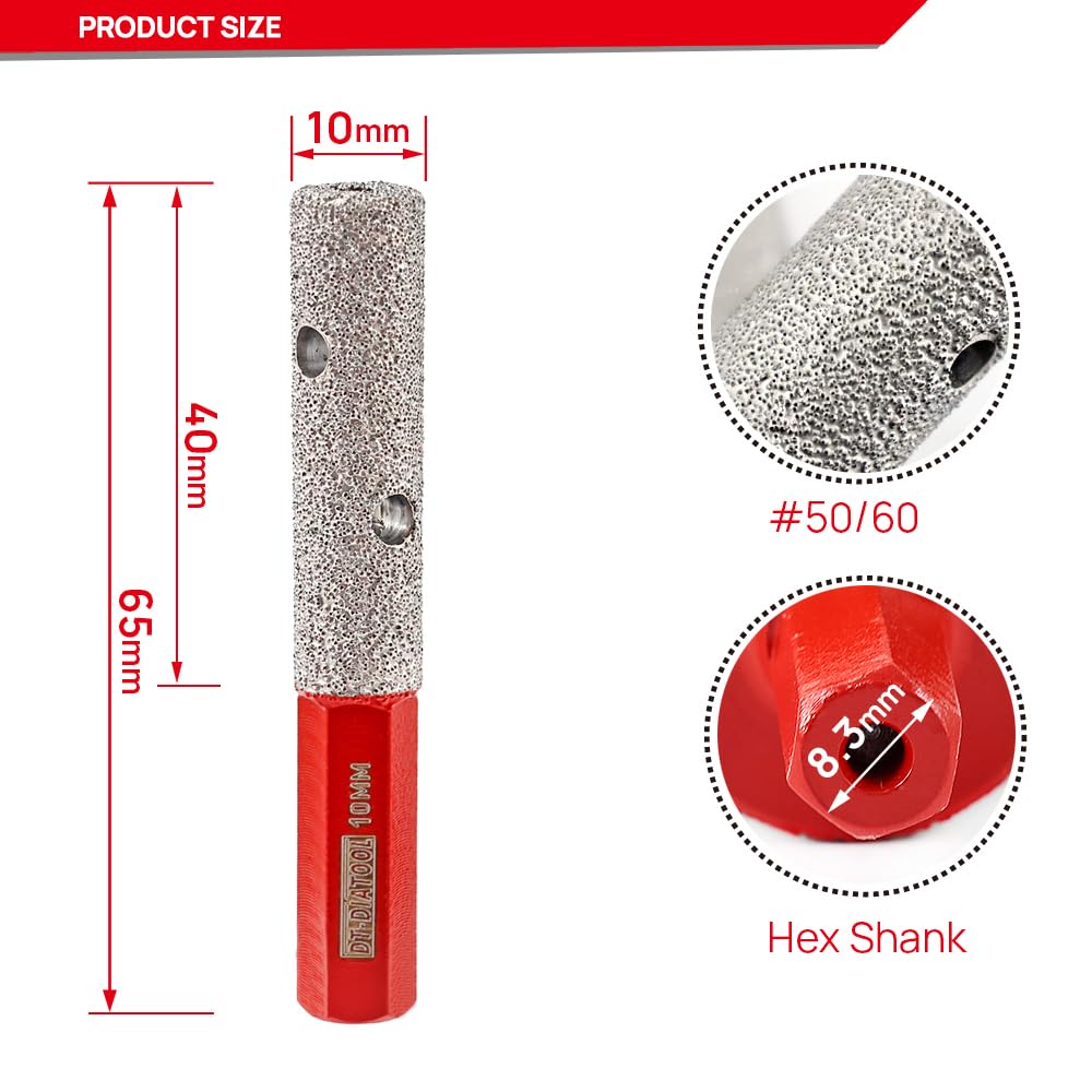 DT-DIATOOL Diamond Finger Milling Bit 10mm Hex Shank Enlarging Existing Holes of Porcelain Tile Marble Countertop Vacuum Brazed Diamond Grinding Bit - Image 3