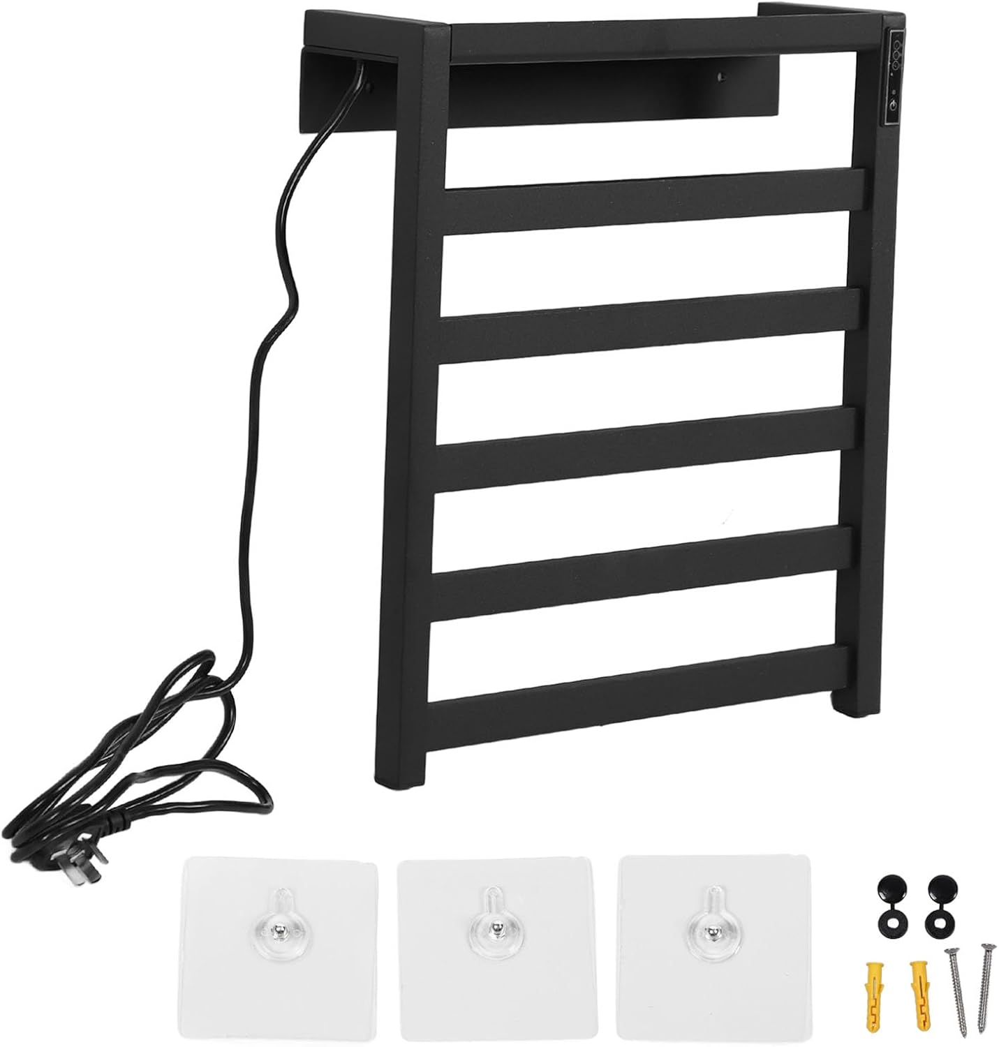 Electric Heated Towel Rack Stainless Steel Towel Warmer with Carbon Fiber Heating Efficient Bathroom Towel Dryer & Timer Minimalist Design for Toiletries & Toothbrushes - Black